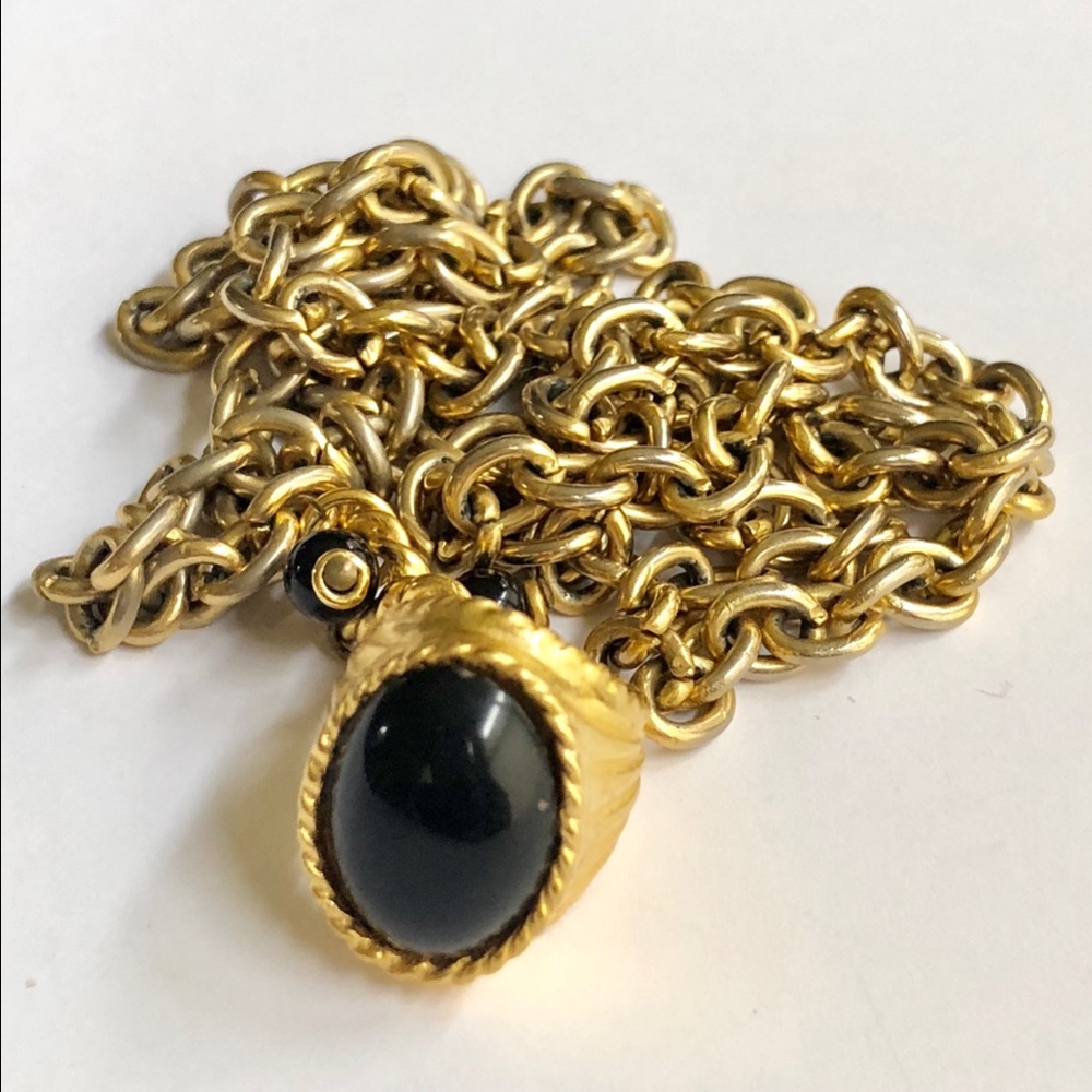 Vintage Boyfriend Ring Black and Gold Chain